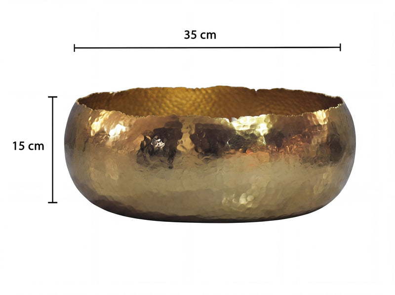 Obstschale Rund Gold Hammerschlag 35 cm aus Aluminium, Handmade