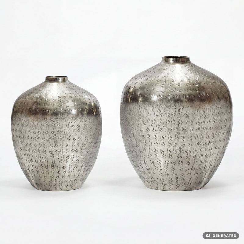 Tischvasen 2er-Set Aluminium Silber mit geprägter Struktur-Oberfläche