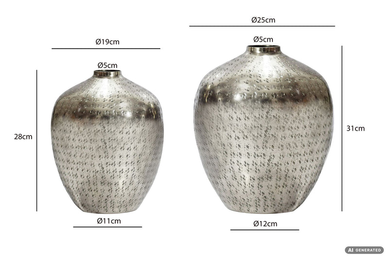 Tischvasen 2er-Set Aluminium Silber mit geprägter Struktur-Oberfläche