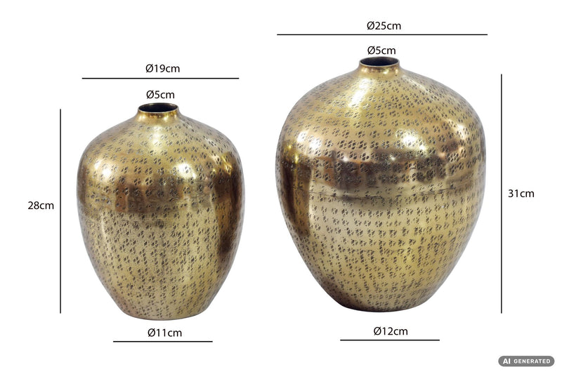 Tischvase Aluminium Gold im 2er-Set mit geprägter Struktur