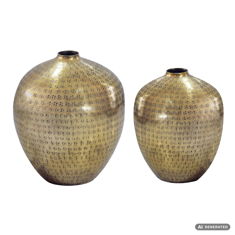Tischvase Aluminium Gold im 2er-Set mit geprägter Struktur