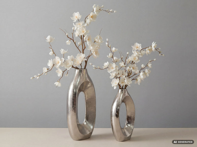 Dekovase 2er Set Metall Silber im Ring-Design – Standvase Wohnling