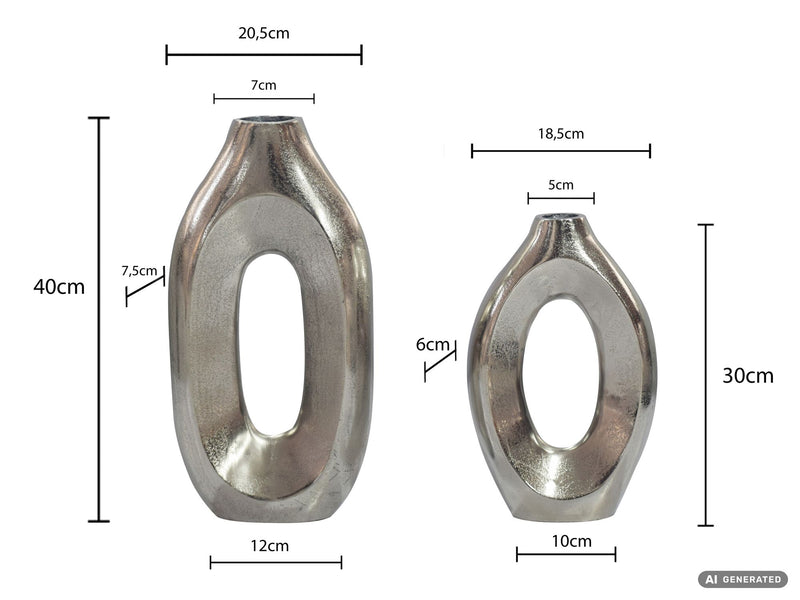 Dekovase 2er Set Metall Silber im Ring-Design – Standvase Wohnling