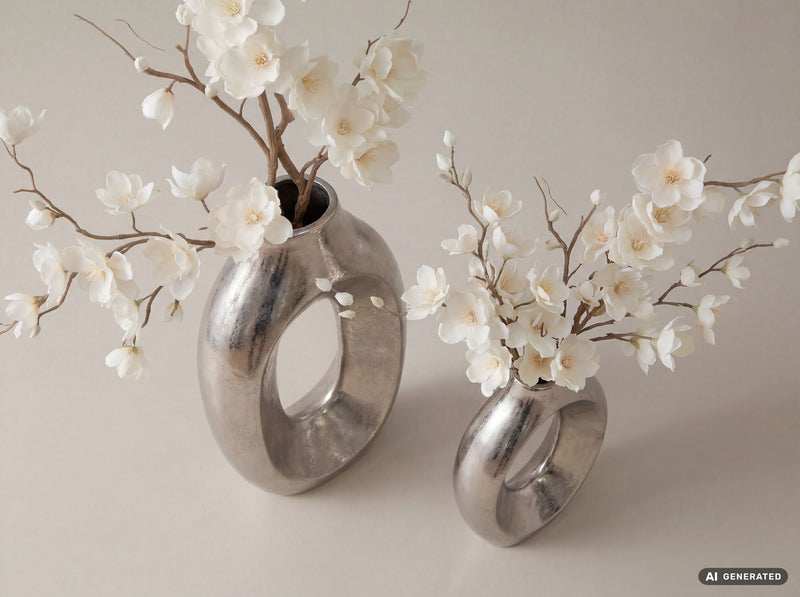 Dekovase 2er Set Metall Silber im Ring-Design – Standvase Wohnling