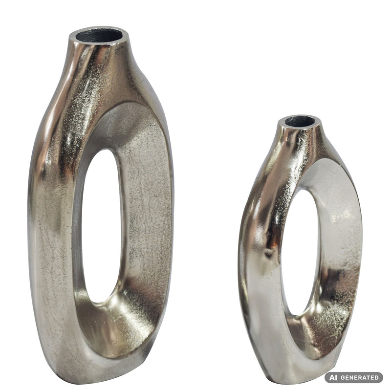 Dekovase 2er Set Metall Silber im Ring-Design – Standvase Wohnling