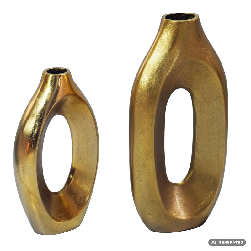 Standvase Ring-Design 2er-Set Gold aus Aluminium für Wohnzimmer