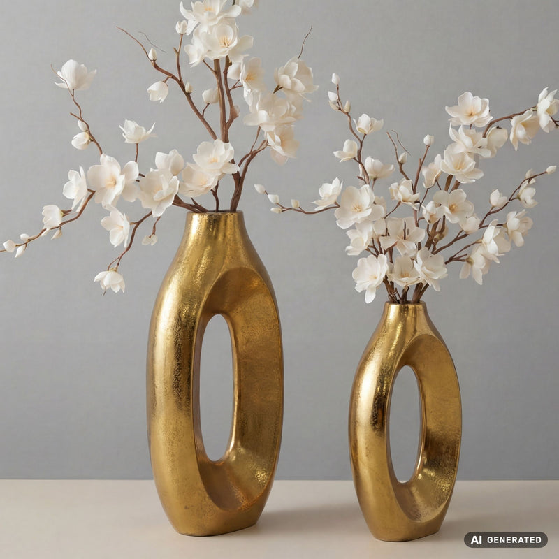Standvase Ring-Design 2er-Set Gold aus Aluminium für Wohnzimmer