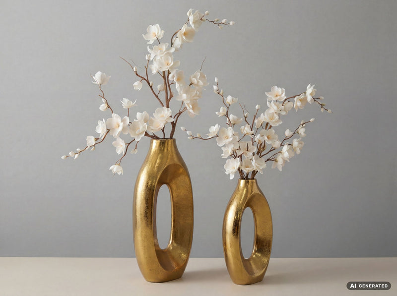 Standvase Ring-Design 2er-Set Gold aus Aluminium für Wohnzimmer