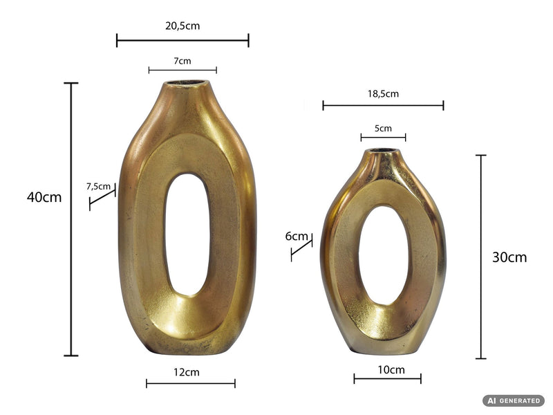 Standvase Ring-Design 2er-Set Gold aus Aluminium für Wohnzimmer