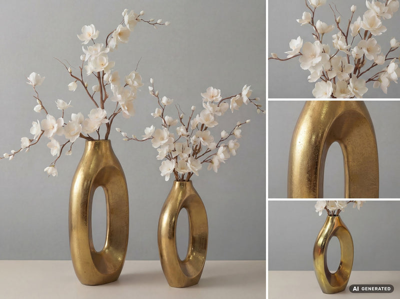 Standvase Ring-Design 2er-Set Gold aus Aluminium für Wohnzimmer