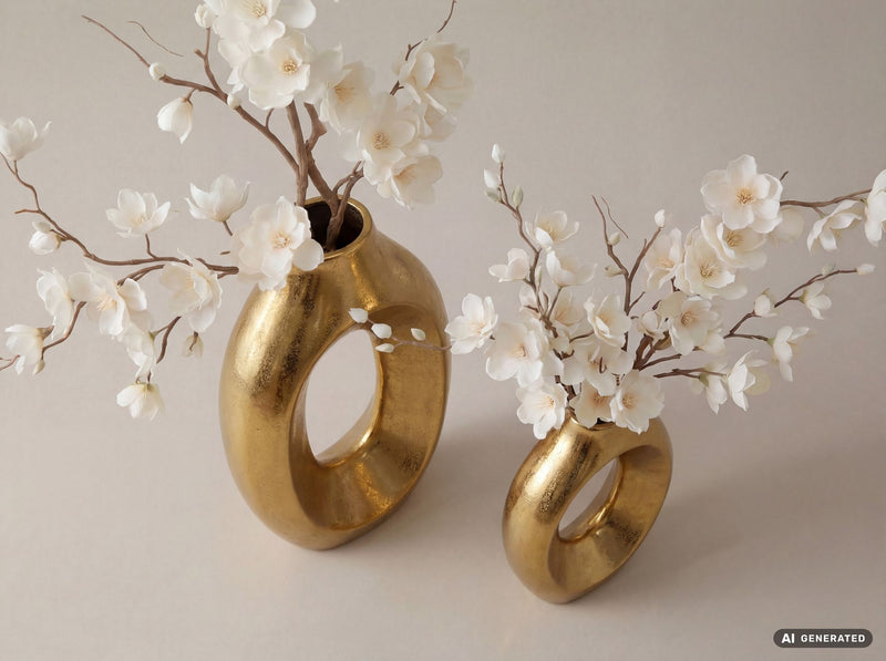 Standvase Ring-Design 2er-Set Gold aus Aluminium für Wohnzimmer