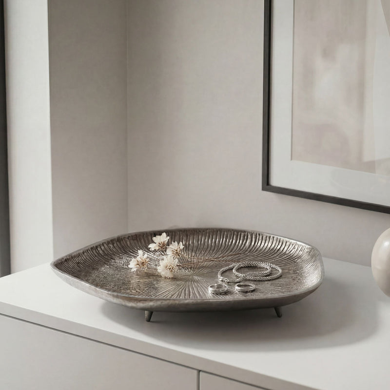 Dekoschale Silber 40 cm Aluminium mit Raw Finish, Wohnling