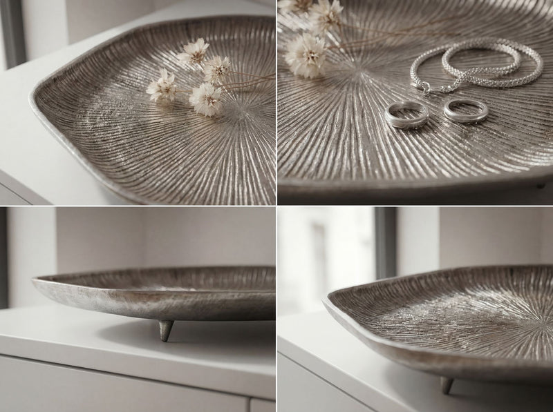 Dekoschale Silber 40 cm Aluminium mit Raw Finish, Wohnling