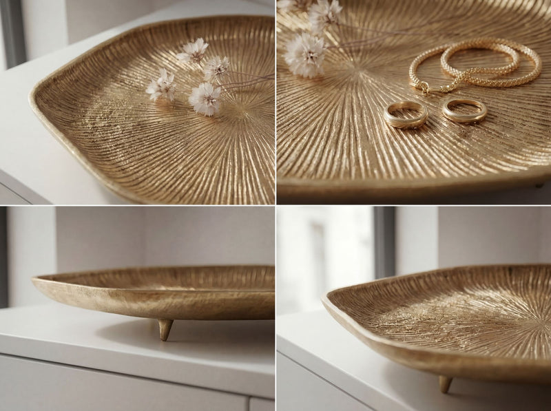 Dekoschale Gold Aluminium 40 cm, organisches Design mit Standfüßen