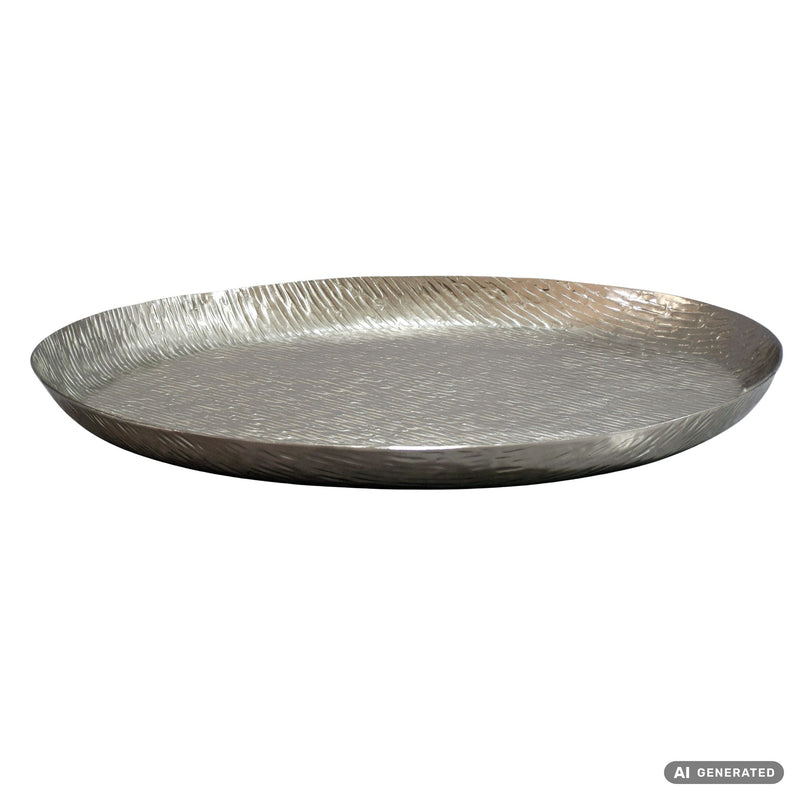 Dekoschale Silber 50 cm rund aus Aluminium mit Rillen-Relief, Handmade