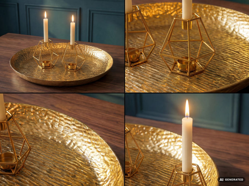 Dekoschale Gold Aluminium 50 cm rund, Handmade Schmuckschale für Tisch