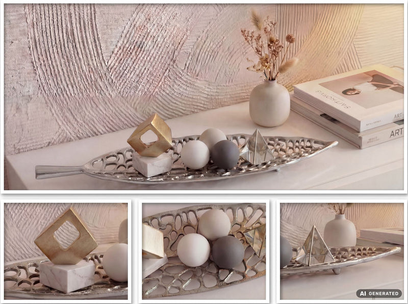 Dekoschale Blatt Wohnling Silber 63 cm Aluminium für Flur & Wohnzimmer