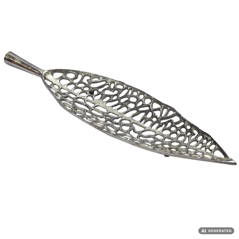 Dekoschale Blatt Wohnling Silber 63 cm Aluminium für Flur & Wohnzimmer