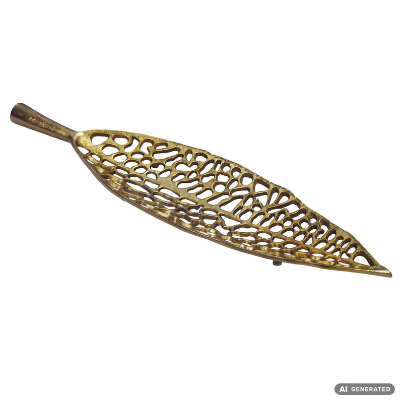 Dekoschale Blatt Gold 63 cm Aluminium handgefertigt fürs Wohnzimmer