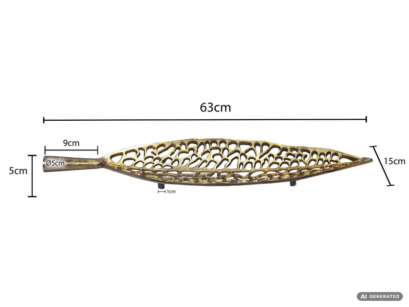 Dekoschale Blatt Gold 63 cm Aluminium handgefertigt fürs Wohnzimmer