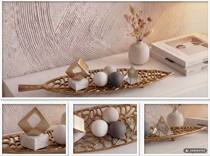 Dekoschale Blatt Gold 63 cm Aluminium handgefertigt fürs Wohnzimmer