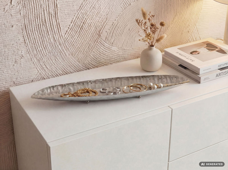 Dekoschale Oval Silber 65,5 cm aus Stahl, Wohnling Tischdeko