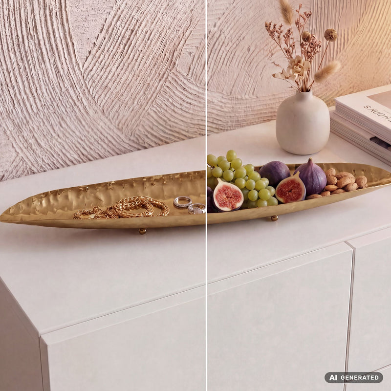Dekoschale Gold Oval 65,5 cm mit Standbeinen für Wohnzimmer & Flur
