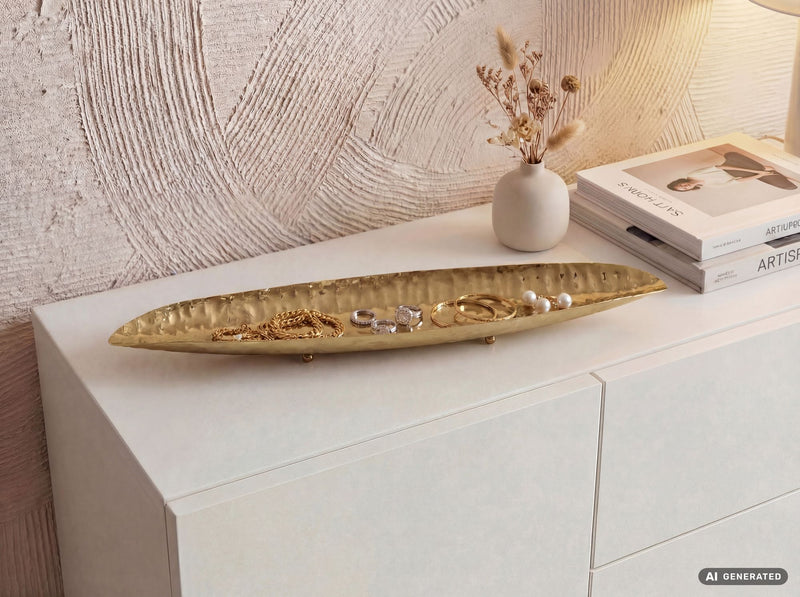 Dekoschale Gold Oval 65,5 cm mit Standbeinen für Wohnzimmer & Flur
