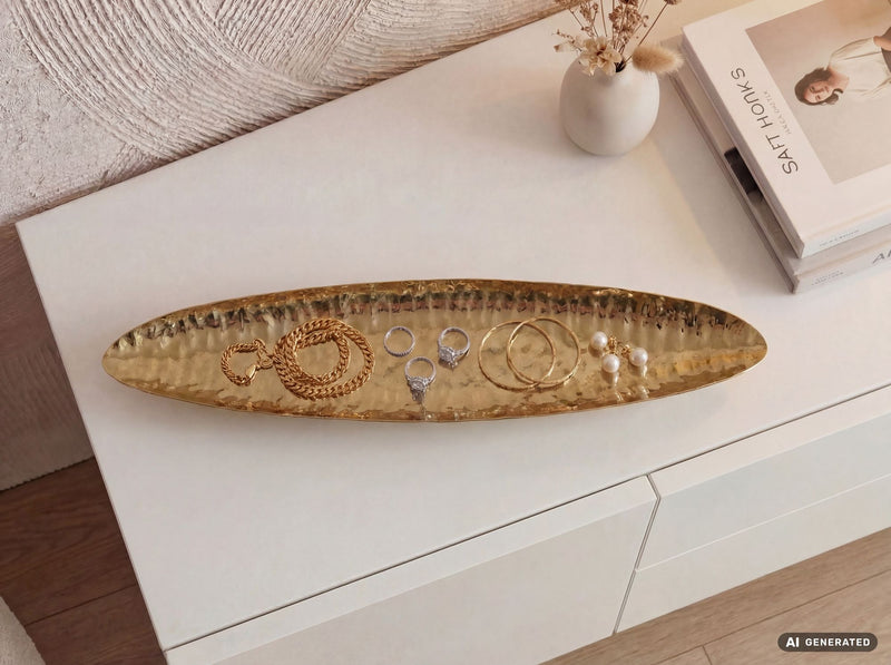 Dekoschale Gold Oval 65,5 cm mit Standbeinen für Wohnzimmer & Flur