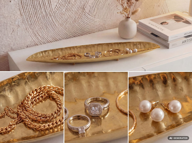 Dekoschale Gold Oval 65,5 cm mit Standbeinen für Wohnzimmer & Flur