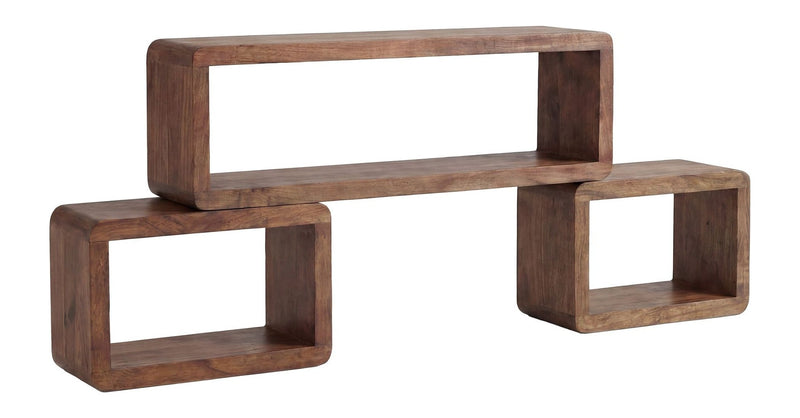 Standregale 3er Set Sheesham Massivholz Würfelregal Wohnling