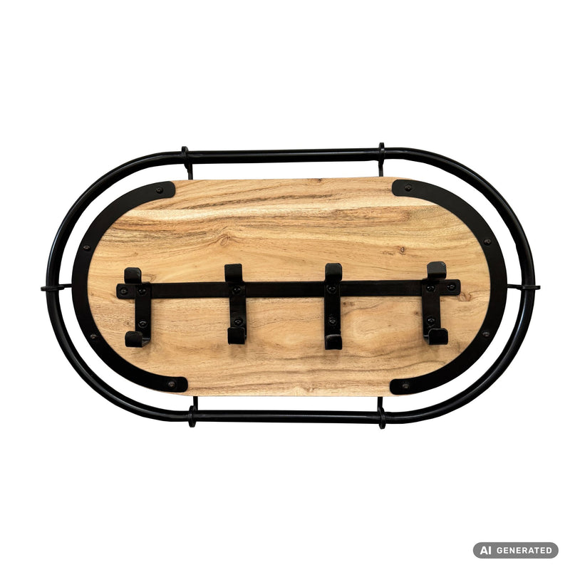Wandgarderobe Akazie 60 cm mit 4 Haken – Massivholz-Garderobenpaneel