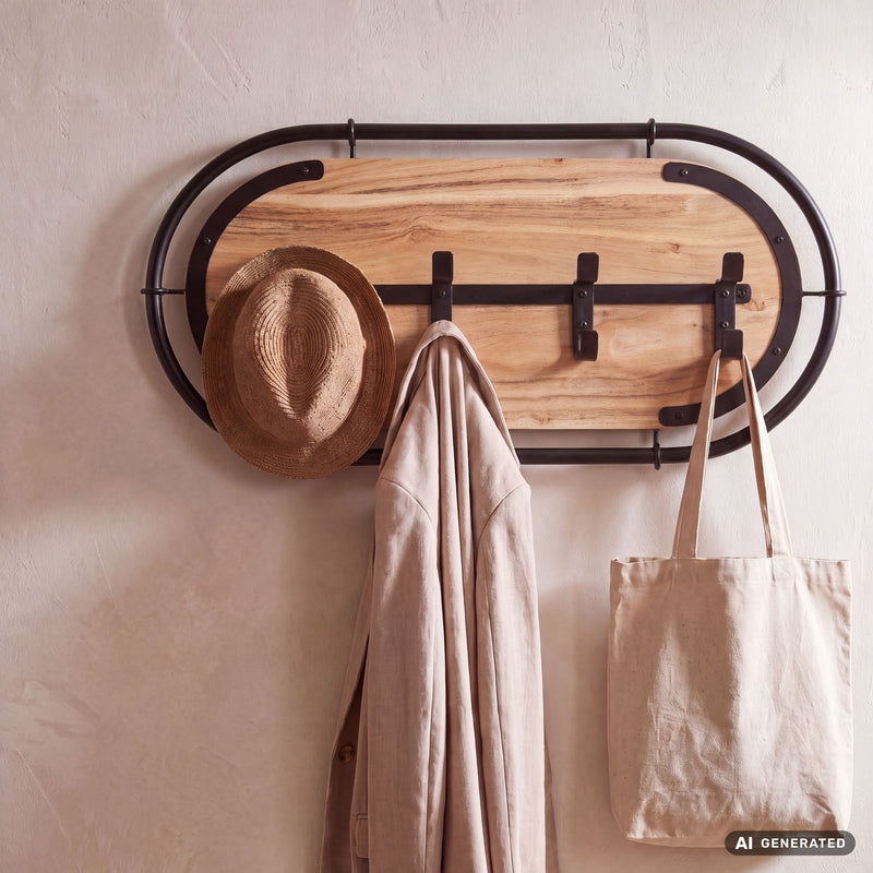 Wandgarderobe Akazie 60 cm mit 4 Haken – Massivholz-Garderobenpaneel