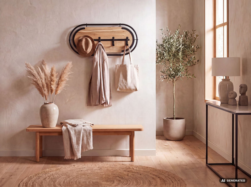 Wandgarderobe Akazie 60 cm mit 4 Haken – Massivholz-Garderobenpaneel