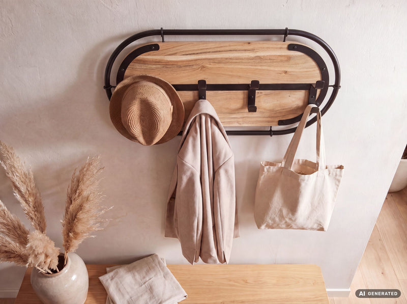 Wandgarderobe Akazie 60 cm mit 4 Haken – Massivholz-Garderobenpaneel