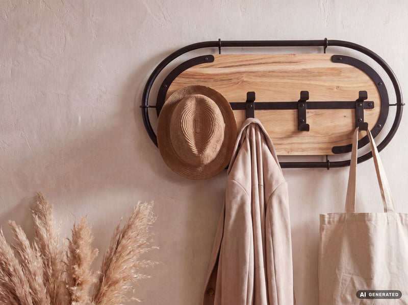 Wandgarderobe Akazie 60 cm mit 4 Haken – Massivholz-Garderobenpaneel