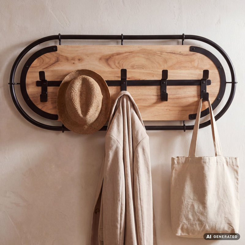 Wandgarderobe Akazie Massivholz 80 cm mit 5 Doppelhaken von Wohnling