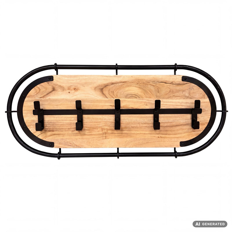 Wandgarderobe Akazie Massivholz 80 cm mit 5 Doppelhaken von Wohnling