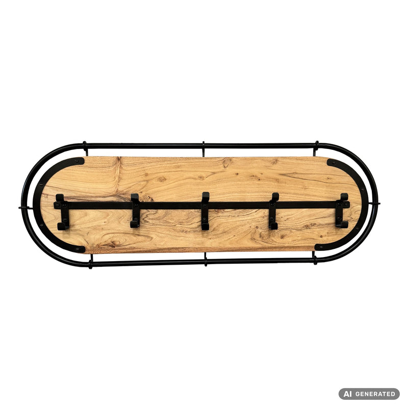 Wandgarderobe Akazie Massivholz 100 cm mit 5 Haken, Schwarz-Braun