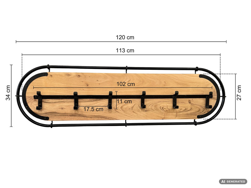 Wandgarderobe Akazie Massivholz 120 cm mit 6 Haken, Metallrahmen