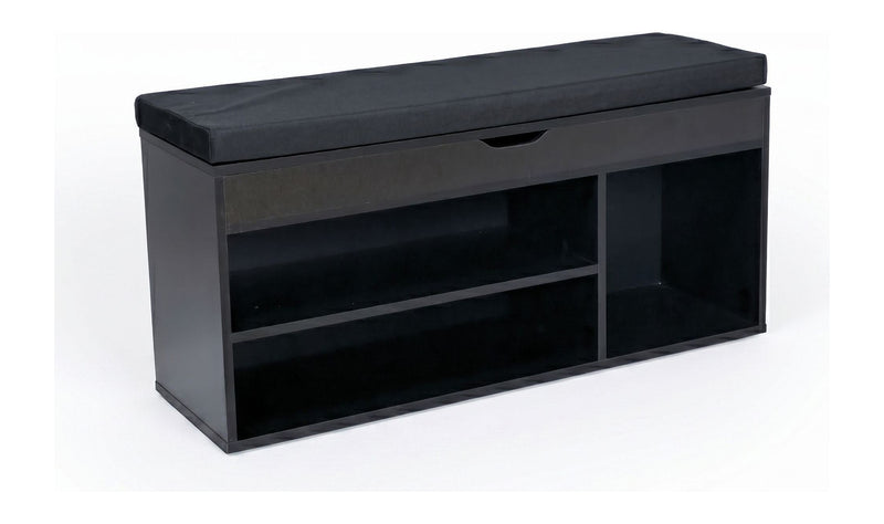 Schuhbank mit Sitzfläche für den Flur, 104x51x32 cm, Stoffsitz Schwarz