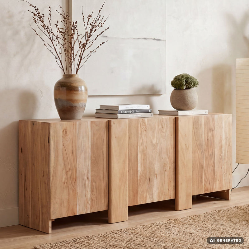Sideboard Akazie 165 cm Massivholz, Wohnling Anrichte mit 3 Türen
