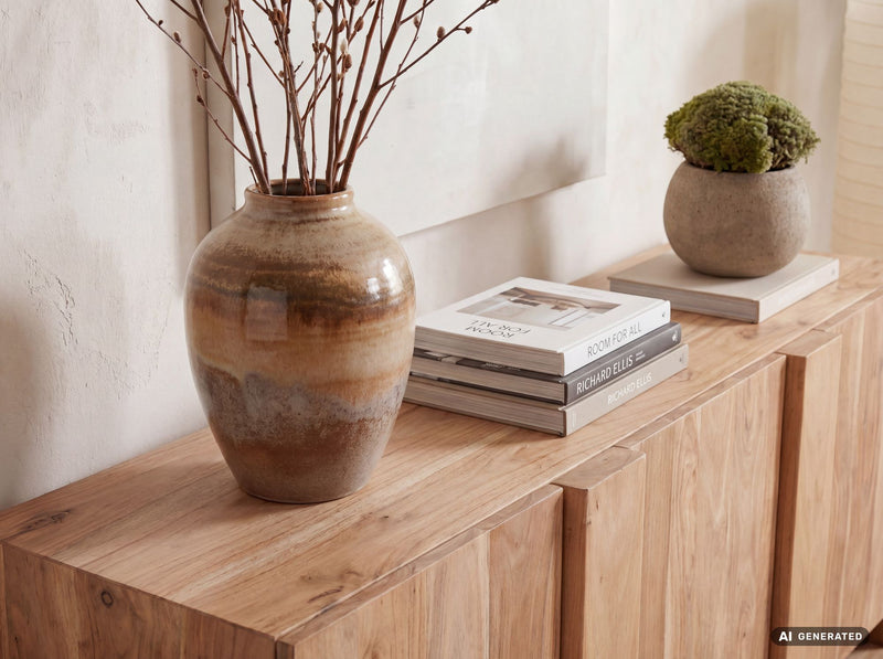 Sideboard Akazie 165 cm Massivholz, Wohnling Anrichte mit 3 Türen