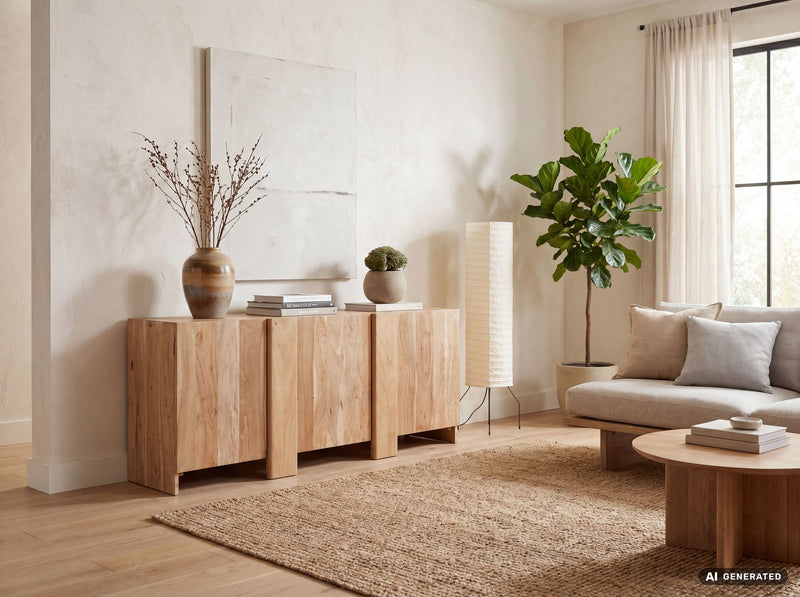 Sideboard Akazie 165 cm Massivholz, Wohnling Anrichte mit 3 Türen