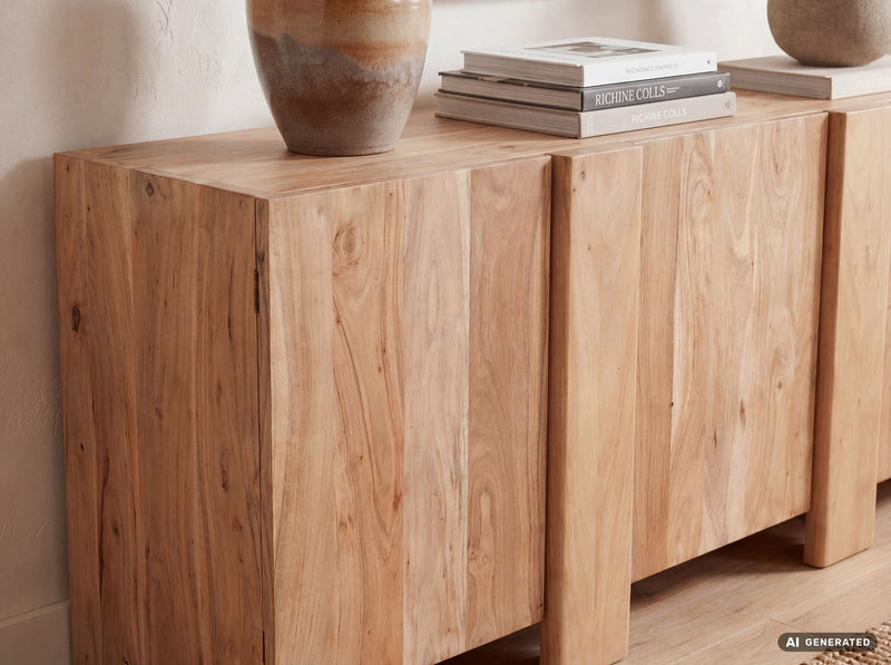 Sideboard Akazie 165 cm Massivholz, Wohnling Anrichte mit 3 Türen