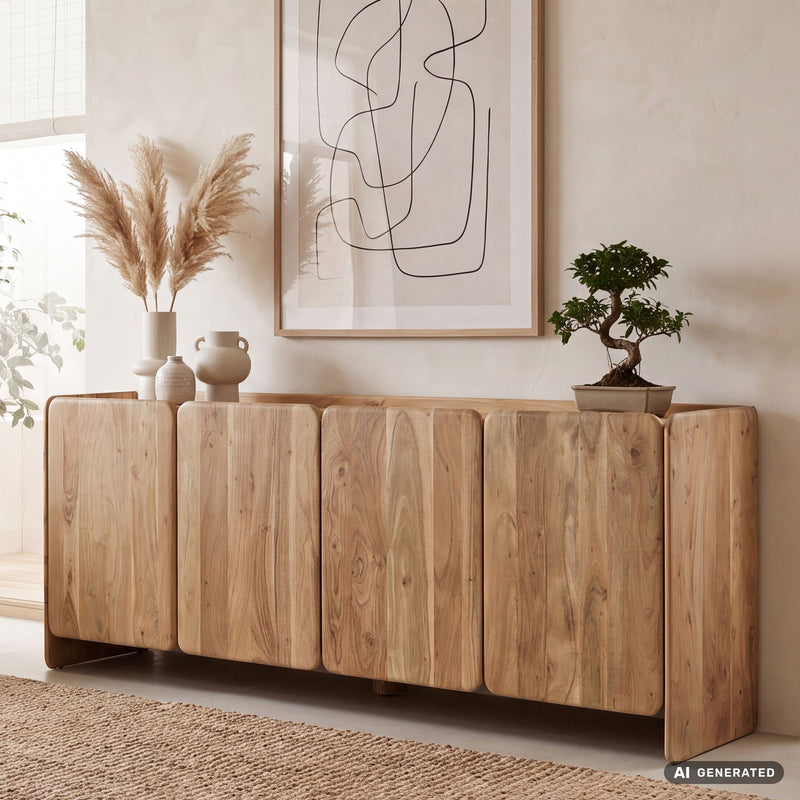 Sideboard Akazie Massivholz 180 cm mit 4 Türen, Handmade Anrichte