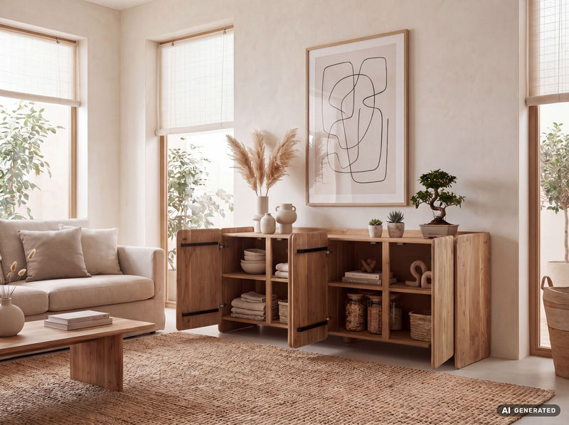 Sideboard Akazie Massivholz 180 cm mit 4 Türen, Handmade Anrichte