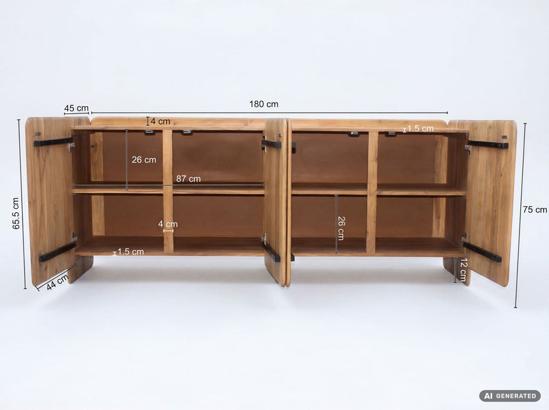 Sideboard Akazie Massivholz 180 cm mit 4 Türen, Handmade Anrichte