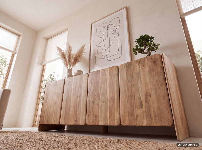 Sideboard Akazie Massivholz 180 cm mit 4 Türen, Handmade Anrichte