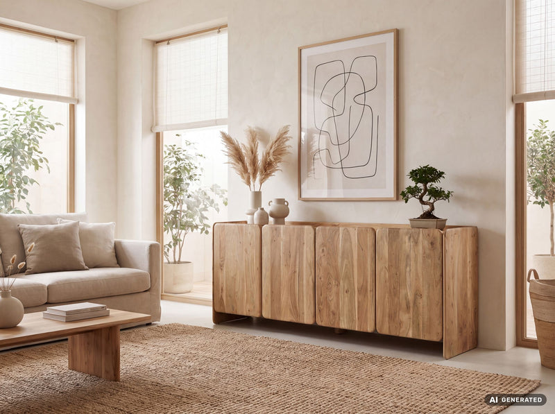 Sideboard Akazie Massivholz 180 cm mit 4 Türen, Handmade Anrichte